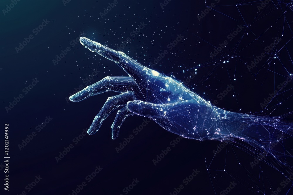 Poster abstract human hand touching a digital brain and robot arm, a concept of artificial intelligence tec