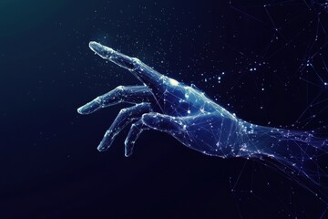 Abstract human hand touching a digital brain and robot arm, a concept of artificial intelligence technology and machine learning with copy space for your text or design Generative AI