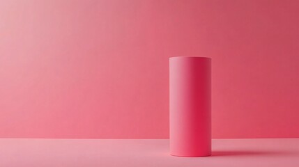 Pink cylinder standing on pink surface with pink backdrop