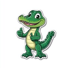 Fototapeta premium Cartoon green alligator giving thumbs up on a white background, ideal for kids