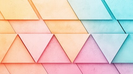 Colorful Geometric Pattern with Triangles in Pastel Shades of Pink, Blue, Orange, and Yellow Textures Background