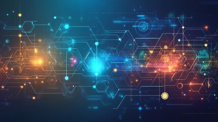 Obraz premium Abstract Tech Background with Glowing Circuit Lines and Nodes