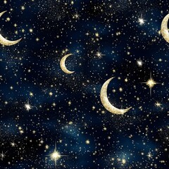 Naklejka premium Starry night sky with crescent moons and twinkling stars