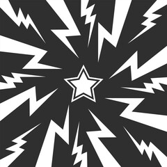 Color Thunderand and star in center background. Confrontation image illustration of thunder bolt. Flat illustration simple Vector. Template for comic. Style competition design template without text.