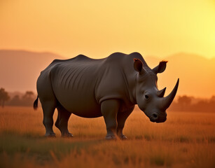Obraz premium rhino in sunset