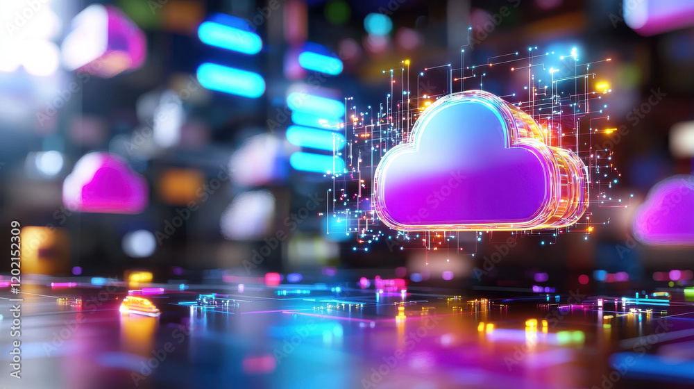Aufkleber vibrant 3d illustration of cloud computing with interconnected digital elements, showcasing technolo