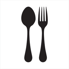 Spoon and fork silhouette on white background
