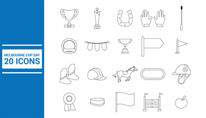 Melbourne Cup Day Line Icons. Easy To Edit. EPS 10