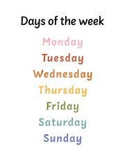 Days of week table - educational school poster