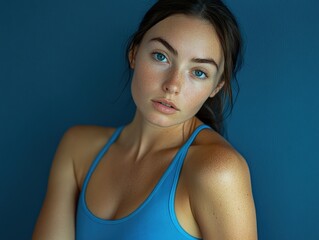Fototapeta premium Woman in blue tank top