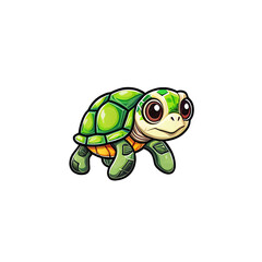 Fototapeta premium Tiny Turtle Charm: A captivating illustration of a baby sea turtle, depicted in a charming cartoon style with large, expressive eyes and a green shell.