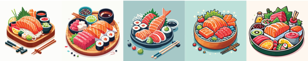 Collection of Japanese sushi animation vectors