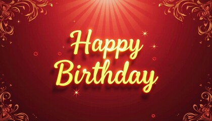 Vibrant Red Background with Golden Floral Happy Birthday D&eacute;cor