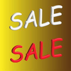 Sale. Color 3D text. Template suitable for sale product. Sale in stores text. Big text sale. Color text white and red. Gold gradient background