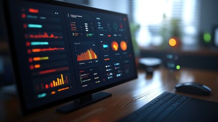 Modern Data Analytics Dashboard on Desktop Display in Office Setting