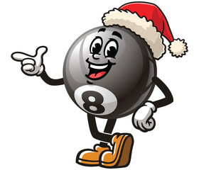 Billiard Ball wearing a christmas hat,     Cartoon Character Mascot Illustration Vector Clip-art Hand-drawn Logo Design