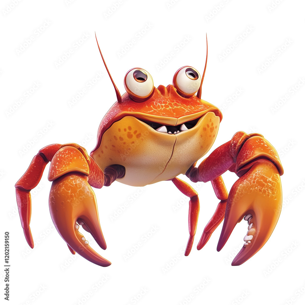 Aufkleber a cheerful cartoon crab with large eyes and a wide smile is depicted in a digitally rendered illustr