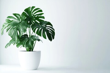 Obraz premium Sleek office design with clean white backdrop and stylish potted greenery, perfect for professional mockups and contemporary branding visuals