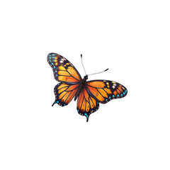 Fototapeta premium Monarch Butterfly in Flight: A vibrant monarch butterfly with its iconic orange and black wings adorned with delicate blue accents, gracefully takes flight against a clean background.