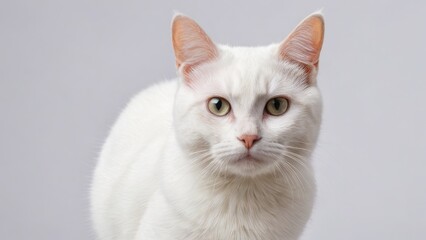 Portrait of White british shorthair cat on grey background