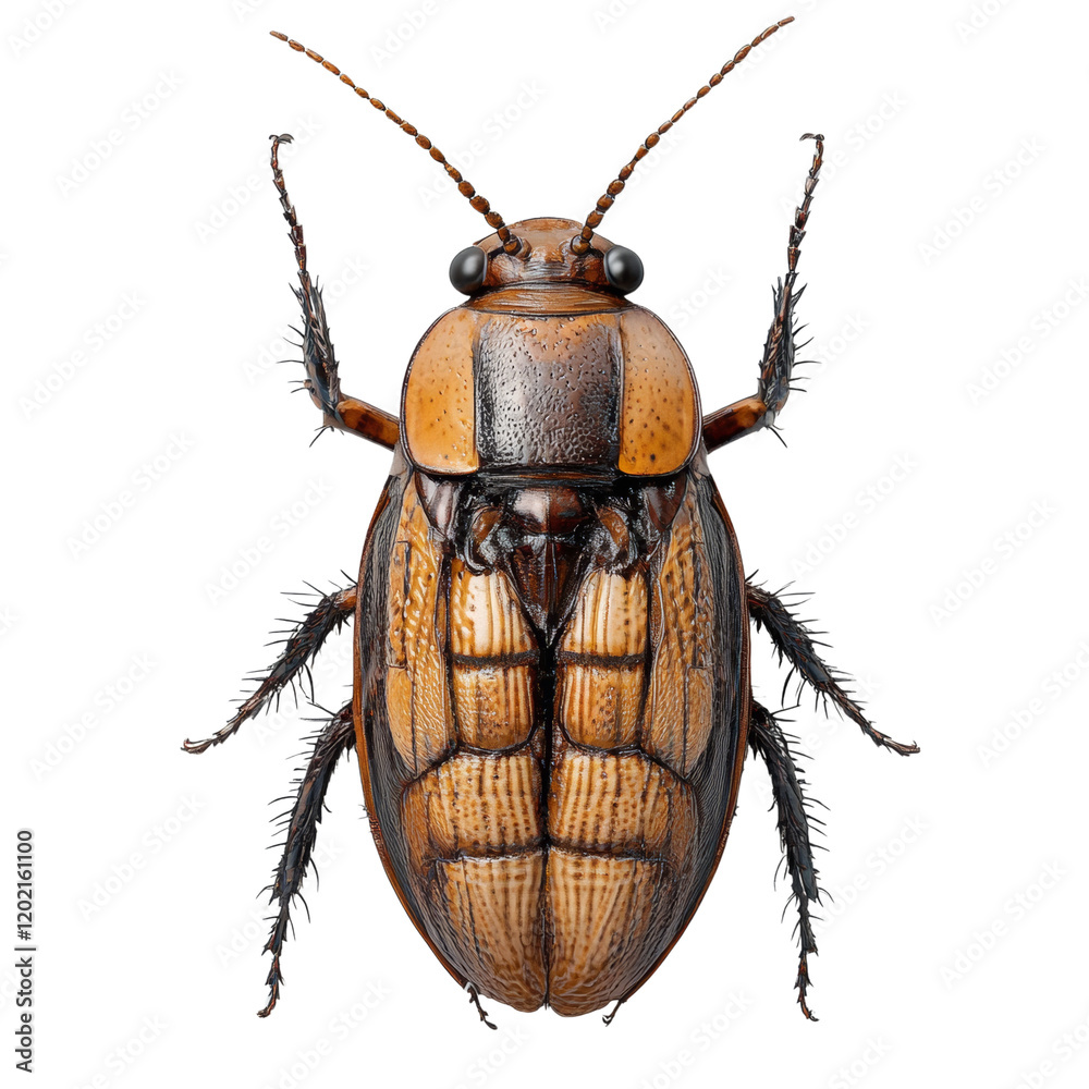 Poster a high resolution dorsal view image showcases a brown beetle specimen with intricate details of its 