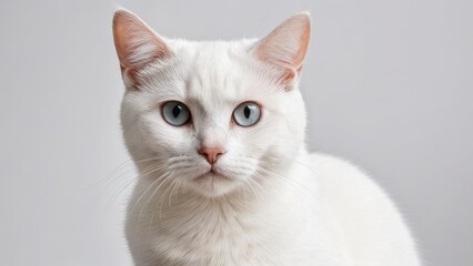 Fototapeta premium Portrait of White british shorthair cat on grey background