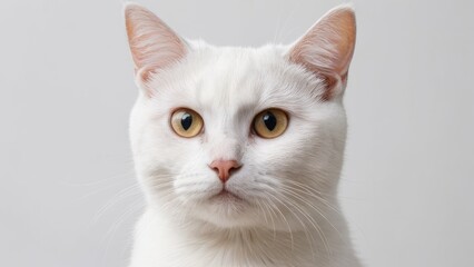 Portrait of White british shorthair cat on grey background
