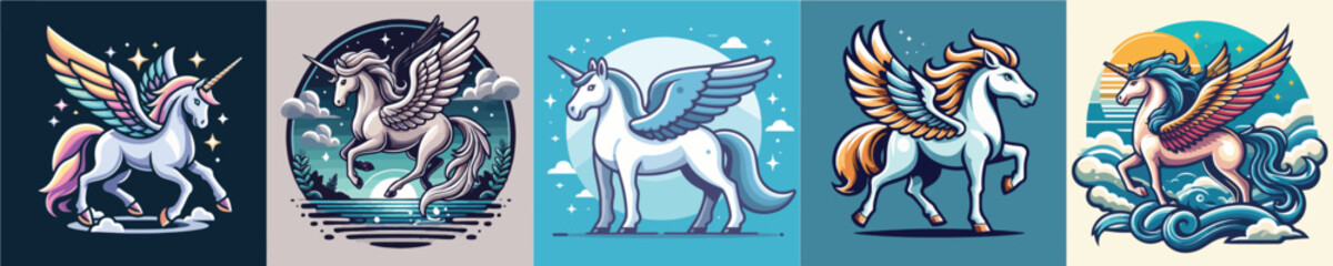Pegasus mythological animal vector set