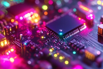 Obraz premium Illuminated Circuit Board Microchip Technology Display