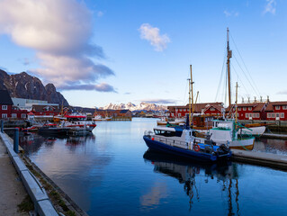 Fototapeta premium Landscape view of Svolvaer fishing village at Lofoten islands, Norway