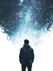 Fototapeta premium Man against starry night sky