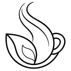 A stylized tea leaf logo in minimalist line art, with bold outlines and a subtle abstract touch to convey natural essence and simplicity.

