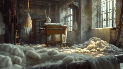 Wool Roving Prepared for Yarn Spinning: Bundles of wool roving being prepared for the spinning wheel, capturing the early stages of yarn creation.
