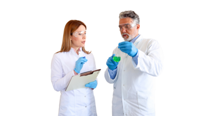 Scientist and his young colleague talking about their research	