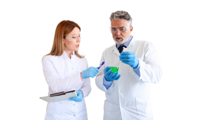 Scientist and his young colleague talking about their research	