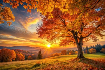 Fototapeta premium Fall's fiery hues paint a minimalist sunset, capturing nature's golden hour.