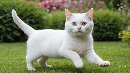 White british shorthair cat in the garden