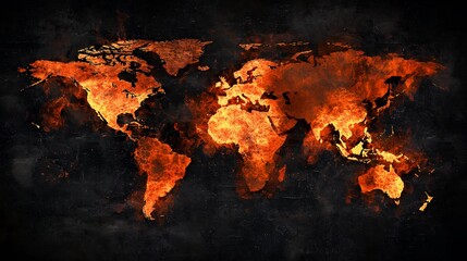 Burning World Map: A fiery depiction of global crisis