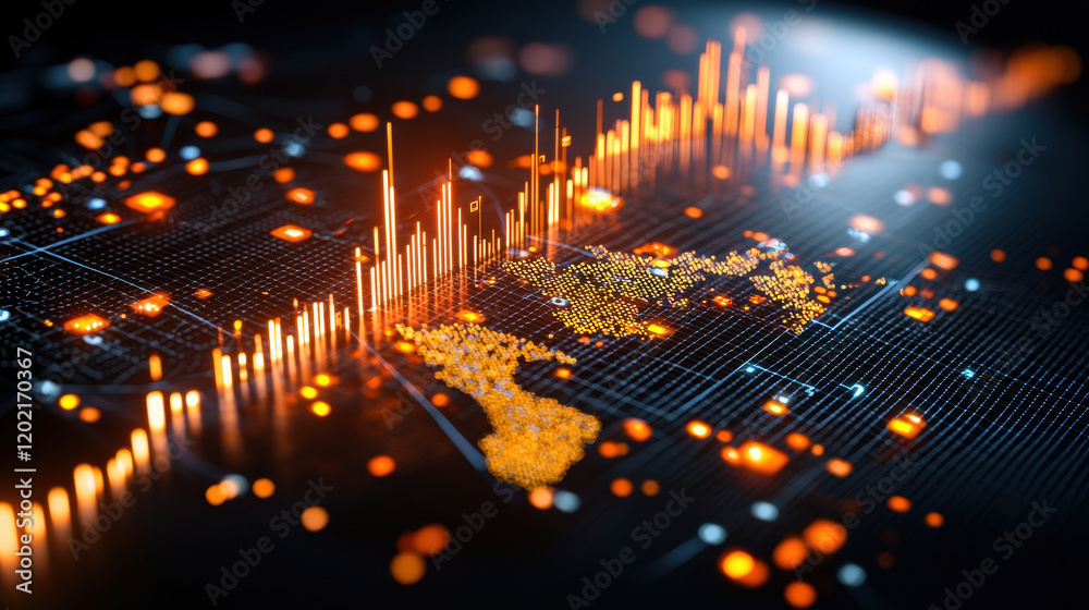 Aufkleber cinematic view of data visualization showcasing renewable energy investments, featuring glowing grap