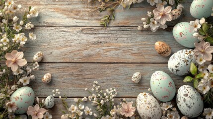 painted eggs flowers easter top view. Selective focus
