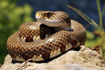 Naklejka premium Bull Snake in its Natural Habitat: An Exotic Reptile Species for Herpetology and Biology Enthusiasts