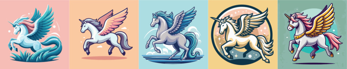 Pegasus mythological animal vector set