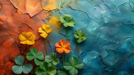 Beautiful view of colorful flowers on multi colored background