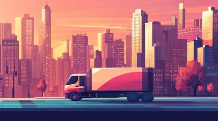 Fototapeta premium delivery services flat design side view modern city theme animation Triadic Color Scheme 