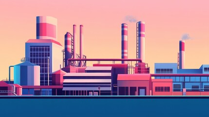 Obraz premium demand forecasting strategies flat design side view factory operations water color vivid
