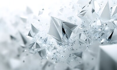 Abstract shattered glass effect rendering with bright light reflections on crystal geometric shapes