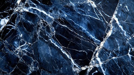 Blue marble slab closeup, white veins, dark background, interior design