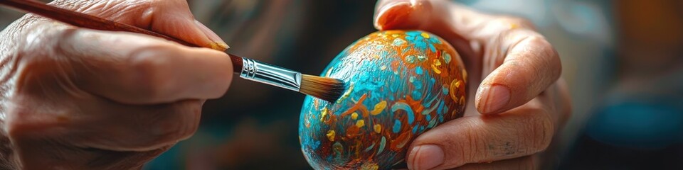 Close-up of a woman coloring eggs for Easter. Selective focus