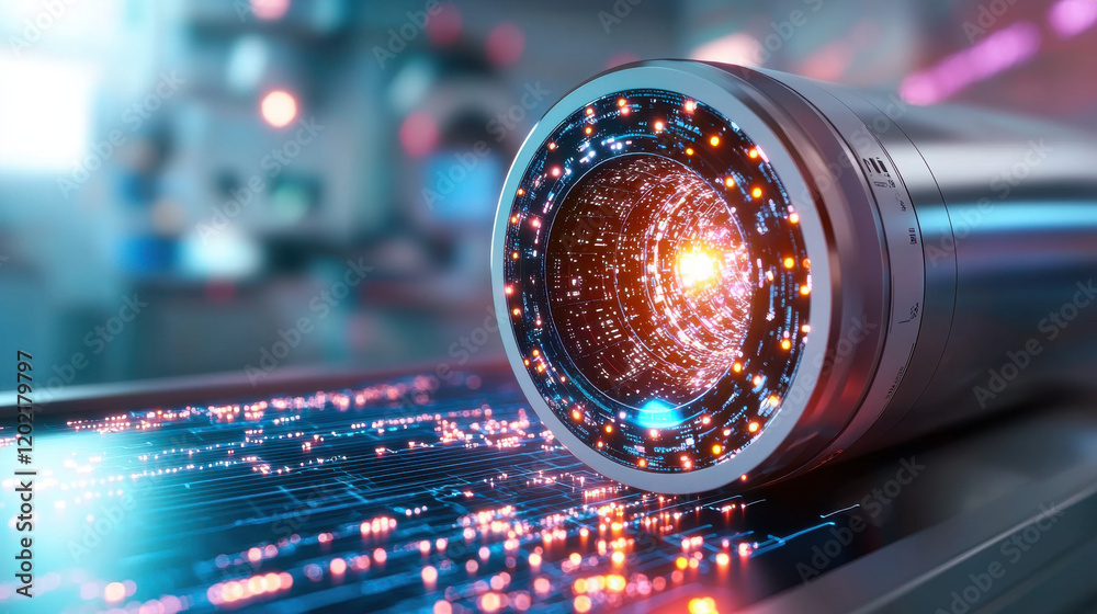 Poster high resolution 3D representation of AI powered device showcasing intricate circuitry and glowing elements, symbolizing advanced technology and innovation