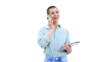 Beautiful, modern businesswoman talking on mobile phone	